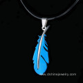 Feather Pendant Stainless Steel Mens Chain Necklace